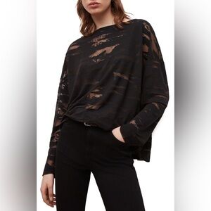 ALL SAINTS Devoré Rita Semisheer Top Black Medium